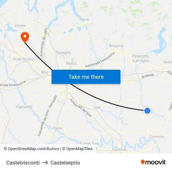 Castelvisconti to Castelseprio map