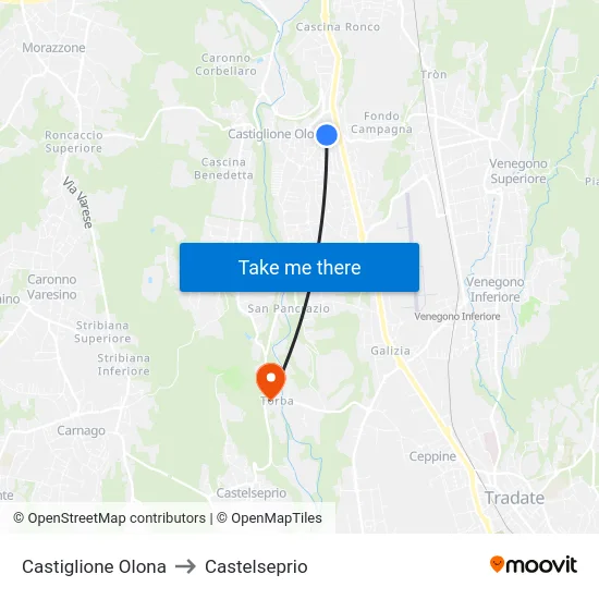 Castiglione Olona to Castelseprio map
