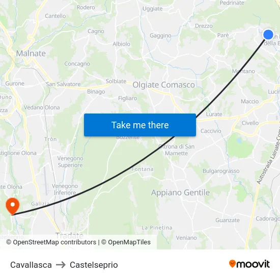 Cavallasca to Castelseprio map