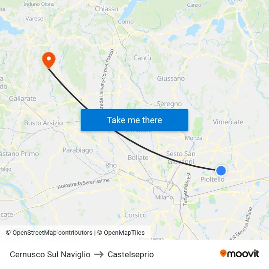 Cernusco Sul Naviglio to Castelseprio map