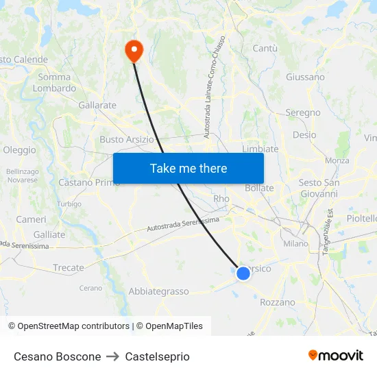 Cesano Boscone to Castelseprio map