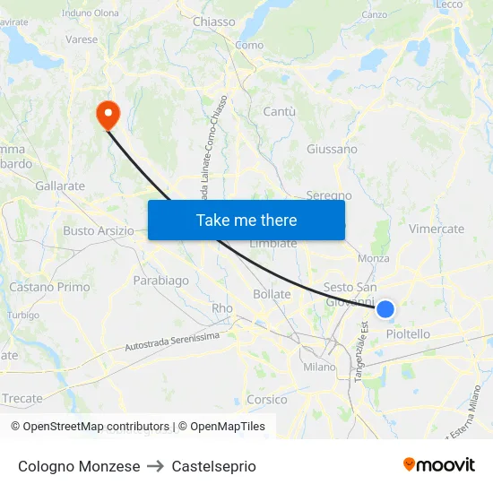Cologno Monzese to Castelseprio map