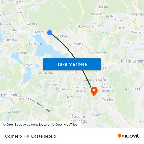 Comerio to Castelseprio map