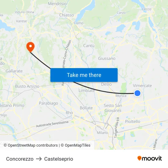 Concorezzo to Castelseprio map