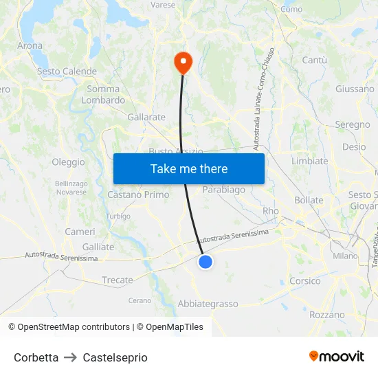 Corbetta to Castelseprio map