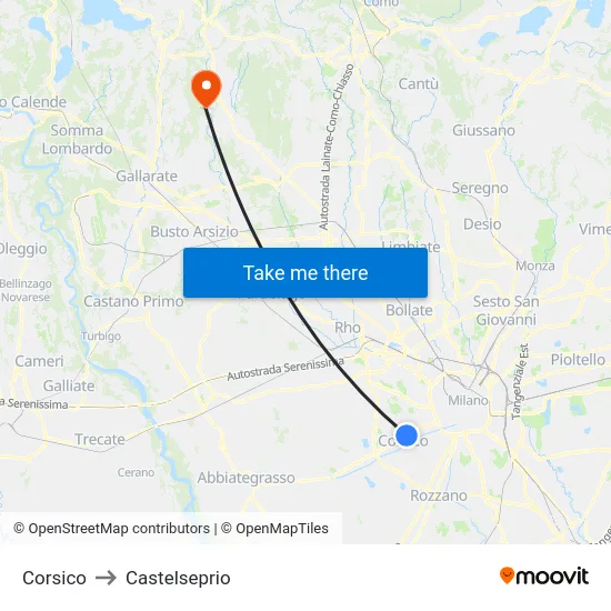 Corsico to Castelseprio map
