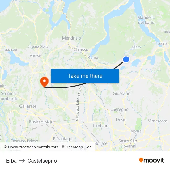 Erba to Castelseprio map
