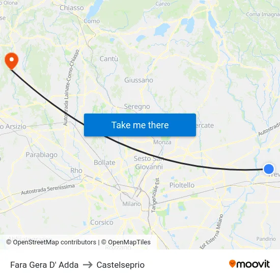 Fara Gera D' Adda to Castelseprio map