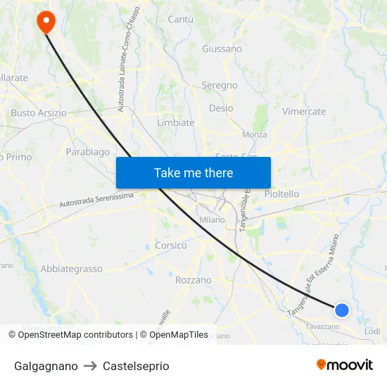 Galgagnano to Castelseprio map