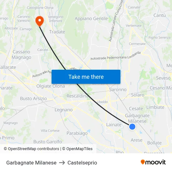 Garbagnate Milanese to Castelseprio map