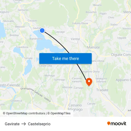 Gavirate to Castelseprio map