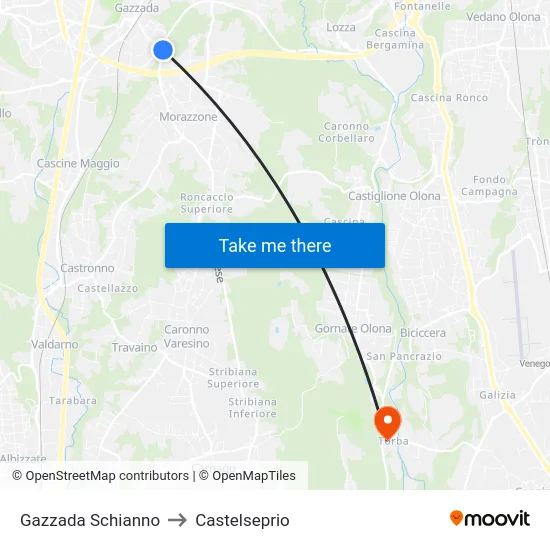 Gazzada Schianno to Castelseprio map