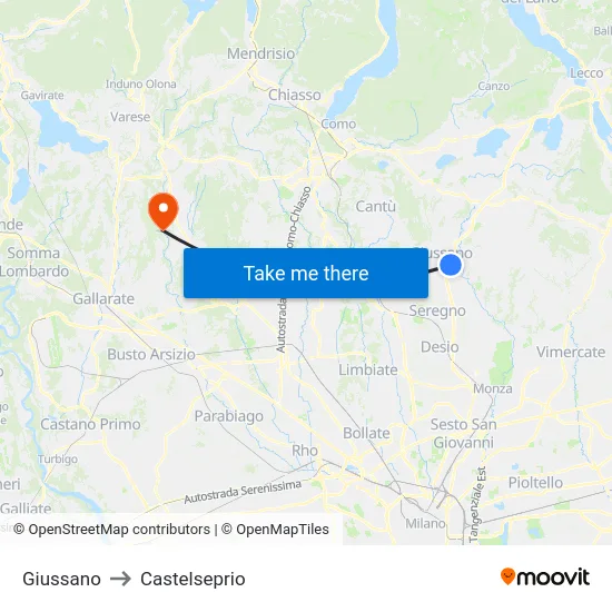 Giussano to Castelseprio map