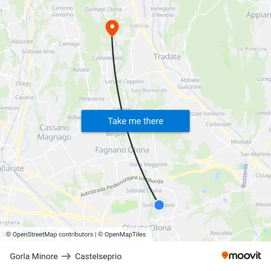 Gorla Minore to Castelseprio map