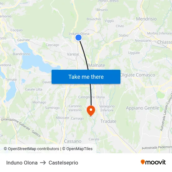 Induno Olona to Castelseprio map