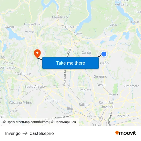 Inverigo to Castelseprio map