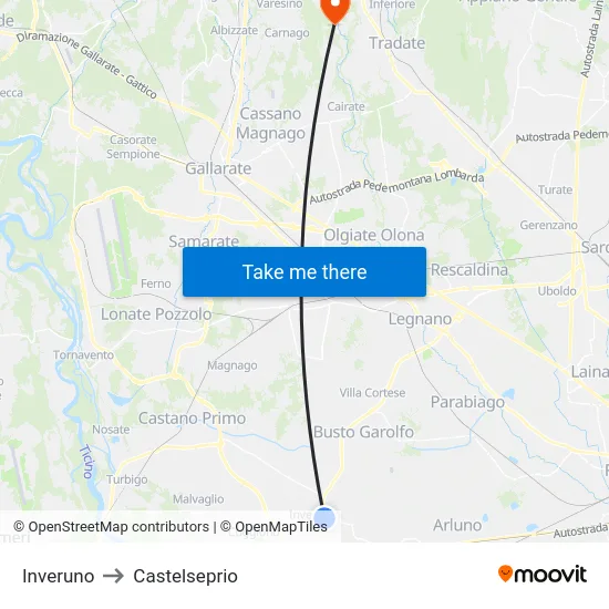 Inveruno to Castelseprio map