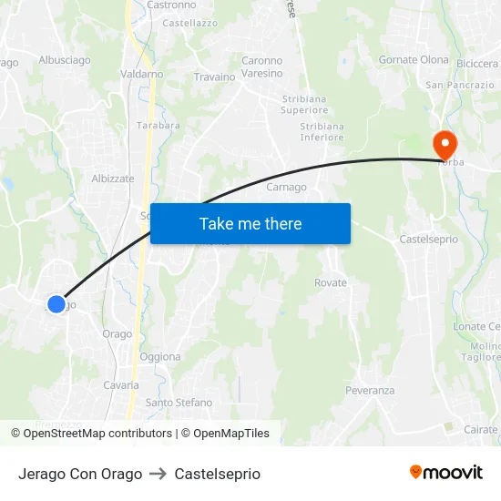 Jerago con Orago to Castelseprio map