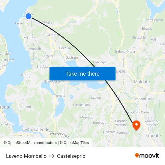Laveno-Mombello to Castelseprio map