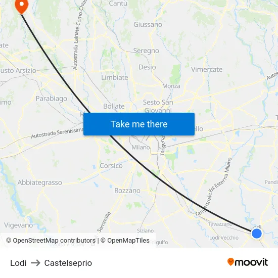 Lodi to Castelseprio map