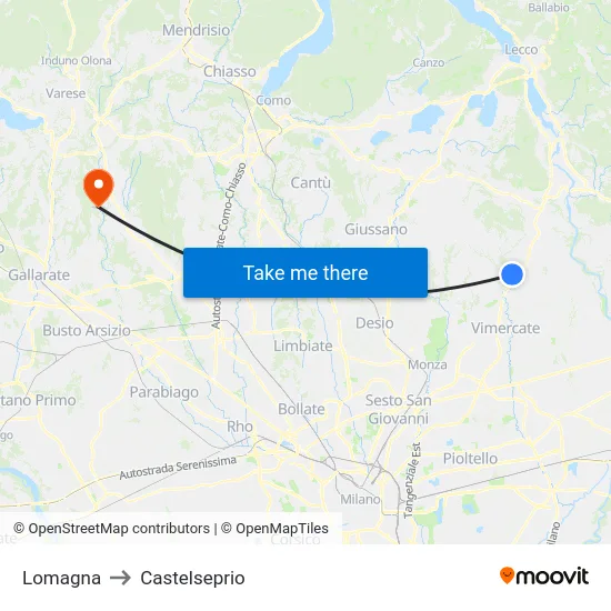 Lomagna to Castelseprio map