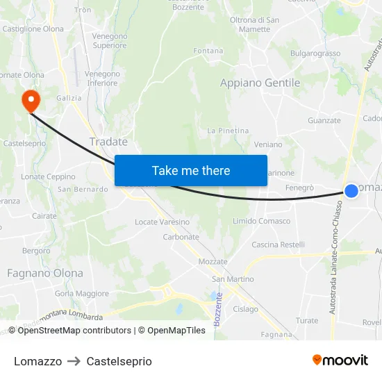 Lomazzo to Castelseprio map