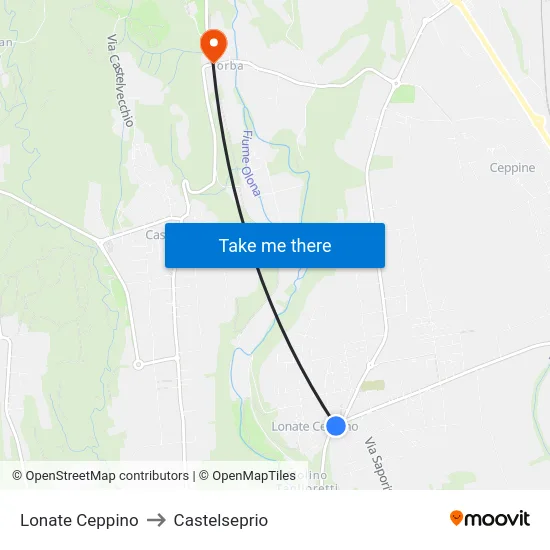 Lonate Ceppino to Castelseprio map