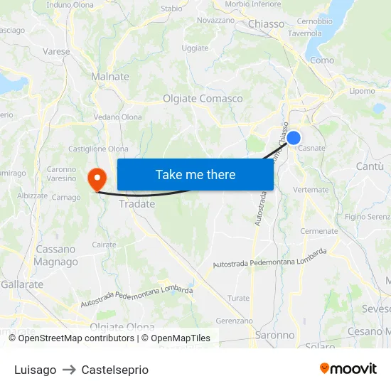 Luisago to Castelseprio map