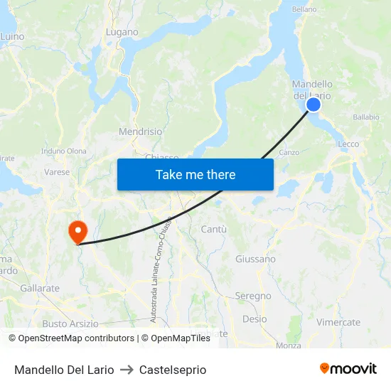 Mandello Del Lario to Castelseprio map