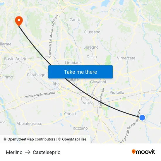 Merlino to Castelseprio map