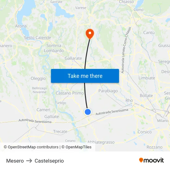 Mesero to Castelseprio map