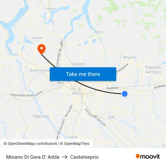 Misano di Gera d'Adda to Castelseprio map