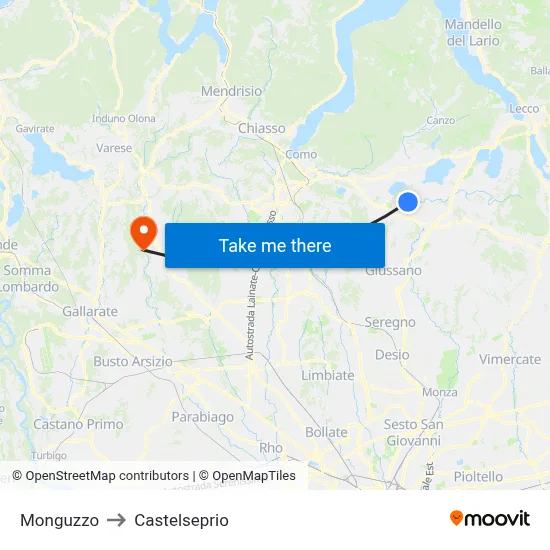 Monguzzo to Castelseprio map