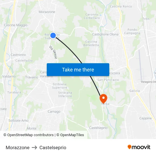 Morazzone to Castelseprio map