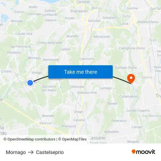 Mornago to Castelseprio map
