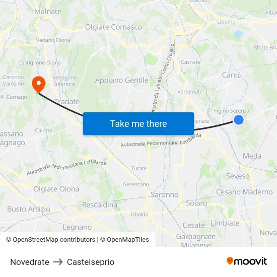 Novedrate to Castelseprio map