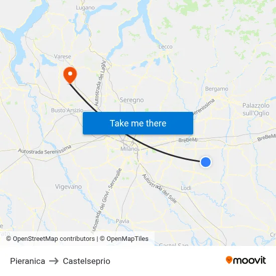 Pieranica to Castelseprio map
