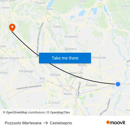 Pozzuolo Martesana to Castelseprio map