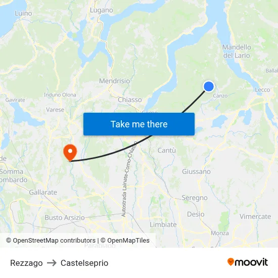Rezzago to Castelseprio map