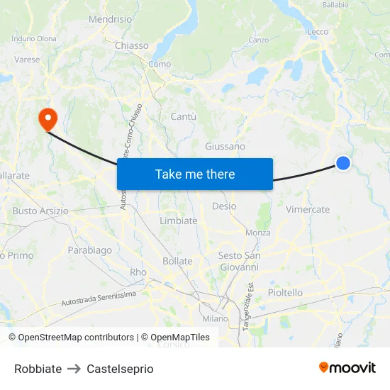 Robbiate to Castelseprio map