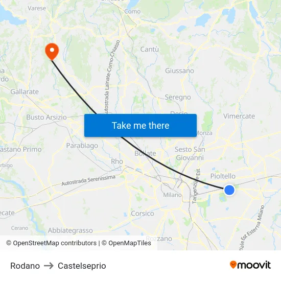 Rodano to Castelseprio map