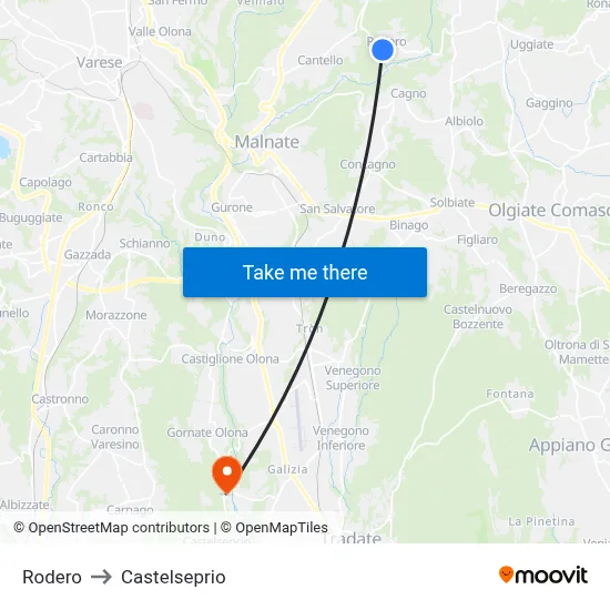Rodero to Castelseprio map
