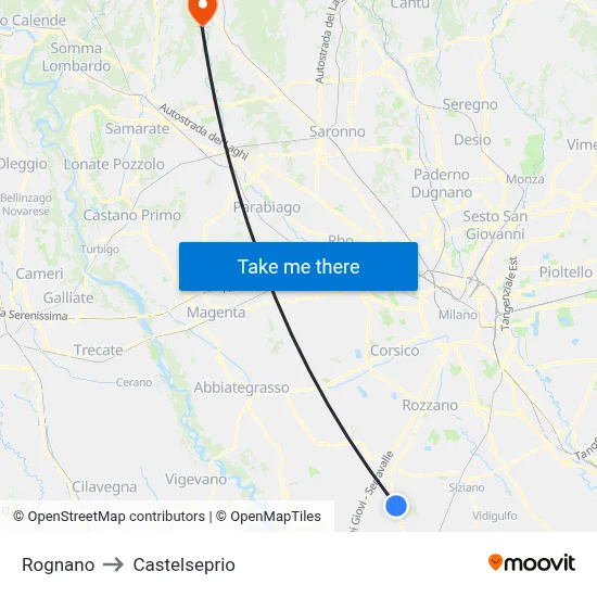 Rognano to Castelseprio map