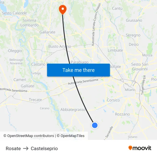 Rosate to Castelseprio map