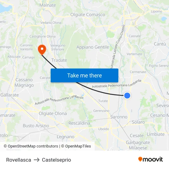 Rovellasca to Castelseprio map