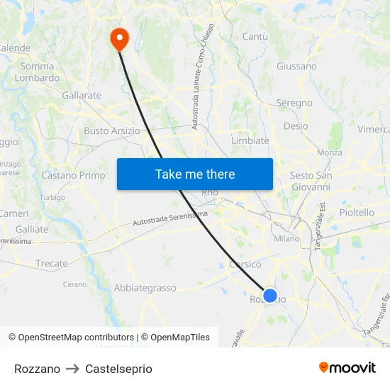 Rozzano to Castelseprio map