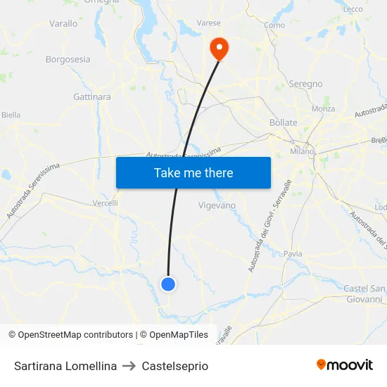 Sartirana Lomellina to Castelseprio map