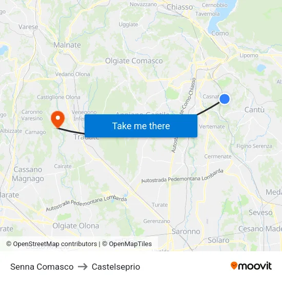 Senna Comasco to Castelseprio map