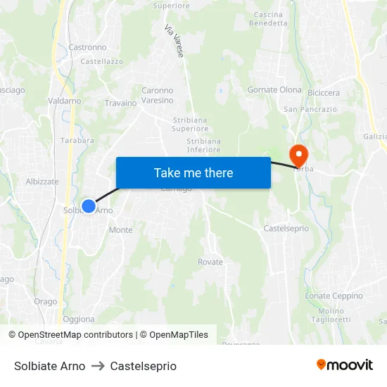 Solbiate Arno to Castelseprio map
