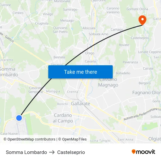 Somma Lombardo to Castelseprio map